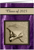 Graduation Cap with Diploma, 2025, Commencement, Purple and Gold card