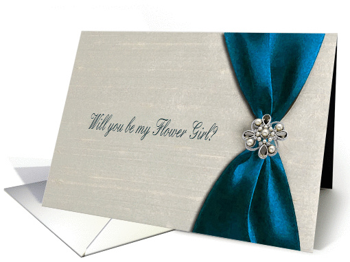 Midnight Blue Satin Ribbon with Jewel, Flower Girl card (589014)
