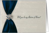 Blue Satin Ribbon with Jewel, Matron of Honor card