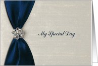 Blue Satin Ribbon with Jewel, Maid of Honor card