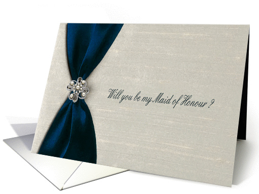Blue Satin Ribbon with Jewel, Maid of Honour card (589029)