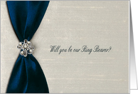 Blue Satin Ribbon with Jewel, Ring Bearer card