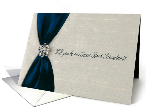 Blue Satin Ribbon with Jewel, Guest Book Attendant card (589039)