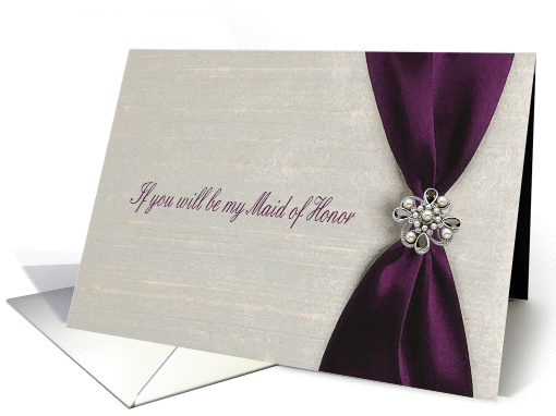 Plum Satin Ribbon with Jewel, Maid of Honor card (592998)