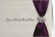 Plum Satin Ribbon with Jewel, Maid of Honor card