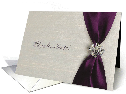 Plum Satin Ribbon with Jewel, Greeter card (593005)