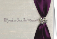 Plum Satin Ribbon with Jewel, Guest Book Attendant card