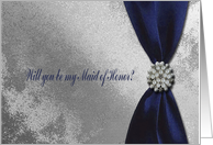 Periwinkle Ribbon with Pearl Brooch, Maid of Honor card