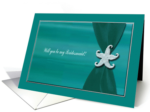 Starfish on Aqua Ribbon with Silver Trim, Bridesmaid card (597936)