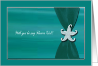 Starfish on Aqua Ribbon with Silver Trim, Flower Girl card