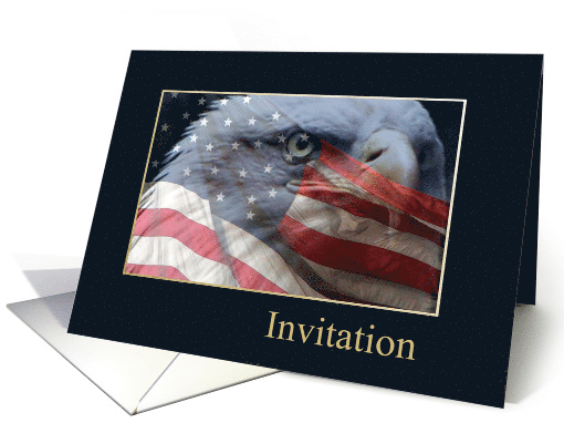 Eagle Close up with American Flag, Invitation, Eagle Scout Award card