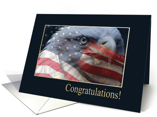 Eagle Scout Congratulations, Eagle Close up with American Flag card