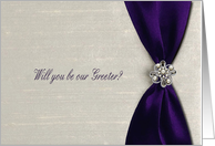 Greeter, Deep Purple Satin Ribbon with Jewel card