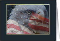 Memorial Day, Eagle Close up with American Flag card