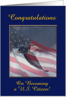 Congratulations, Becoming a U.S. Citizen, Eagle Flying with Flag card