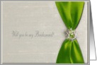 Invitation, Bridesmaid, Pear Green Satin Ribbon with Jewel 1 card