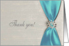 Thank you, Bridesmaid, Aqua Satin Ribbon with Jewel card