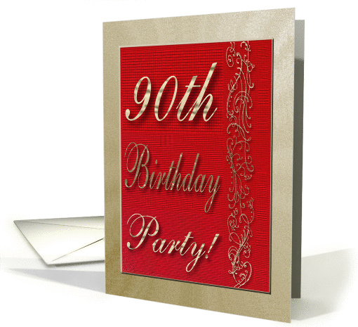 90th Bithday Party Invitation, Red and Gold Design card (642697)