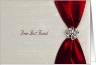 Invitation, Bridesmaid, To Best Friend, Scarlet Red Satin Ribbon with Jewel card
