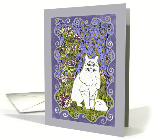 Thank you, White cat in the garden. card (667225)