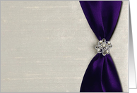 Wedding Invitation, Deep Purple Satin Ribbon with Jewel card