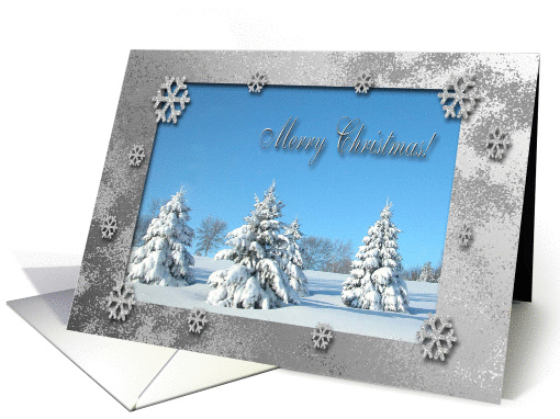 Winter Scene and Snowflakes, Merry Christmas card (692934)