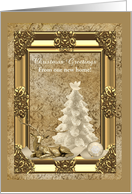 New Home, Golden Christmas Greetings, Custom Text card