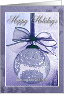 Purple Lace Ornament with Bow, Happy Holiday from our new address card