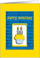 99th Birthday Cupcake on Musical Notes, Happy Birthday card