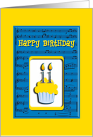 11th Birthday Cupcake on Musical Notes, Happy Birthday card