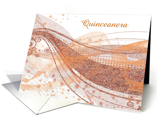 Quinceanera Invitation, Coral & Peach Glitter & Lace, Custom Text card
