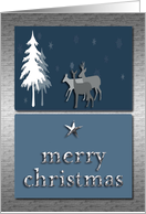 Deer in the Forest, Merry Christmas, Blue card