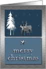 Deer in the Forest, Merry Christmas, Blue card