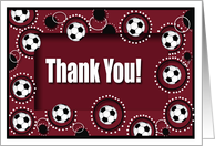 Thank you to Soccer Coach, Soccer Balls, Red, Black and White 2 card