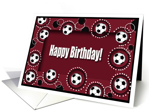 Birthday, Soccer Balls, Red, Black and White card (715048)