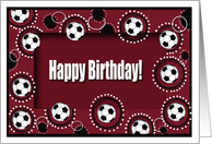 Birthday, Soccer Balls, Red, Black and White card