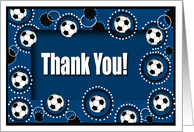Thank you to Soccer Coach, Soccer Balls, Blue, Black and White card