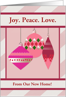 Joy. Peace. Love. Three Ornaments, Custom Text card