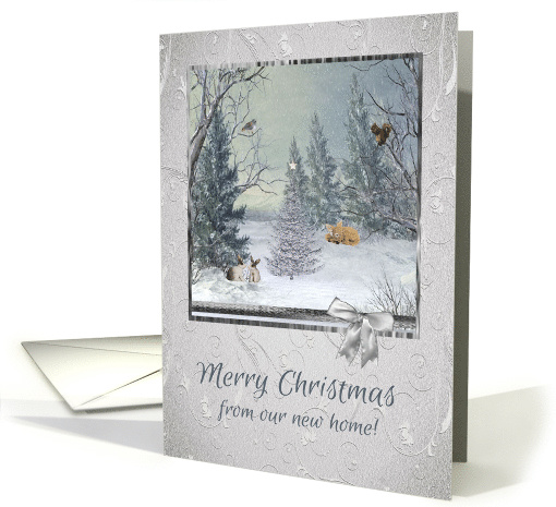 Animals in the Winter Forest, Tree with Star, Merry Christmas card