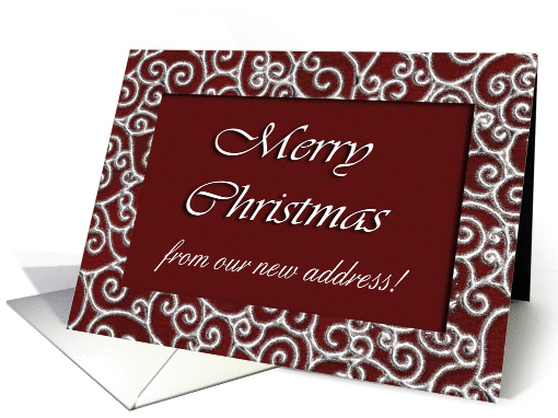 Merry Christmas from our new address, Red and Silver Design card