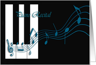 Piano Recital, Music notes on piano, Blue card
