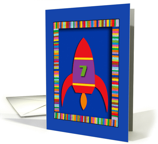 7th Birthday Party Invitation, Rocket card (721485)