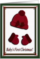 Red Cap and Mittens, Baby’s First Christmas, For Granddaughter card