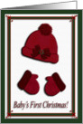 Red Cap and Mittens, Baby’s First Christmas, For Granddaughter card