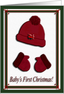 Red Cap and Mittens, Baby’s First Christmas, For Grandson card