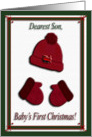 Red Cap and Mittens, Baby’s First Christmas, For Son card