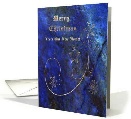 Merry Christmas, New Home, Abstract Blue, Gold Snowflakes & Stars card