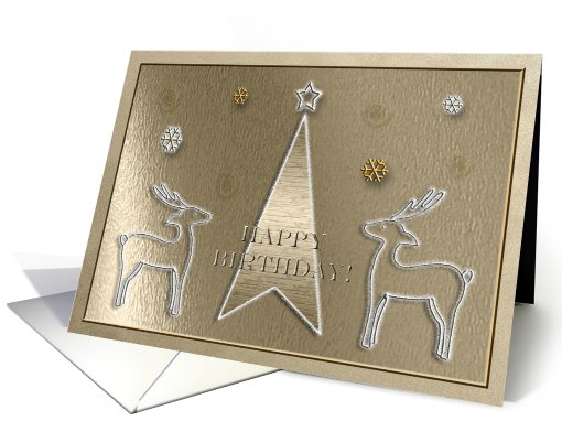 Reindeer on Gold, Birthday on Christmas card (730709)