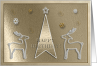 Reindeer on Gold, Birthday on Christmas card