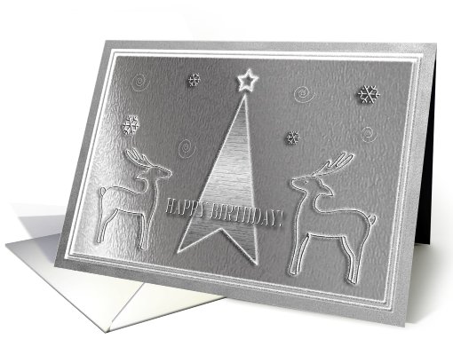 Reindeer on Silver, Birthday on Christmas card (730710)